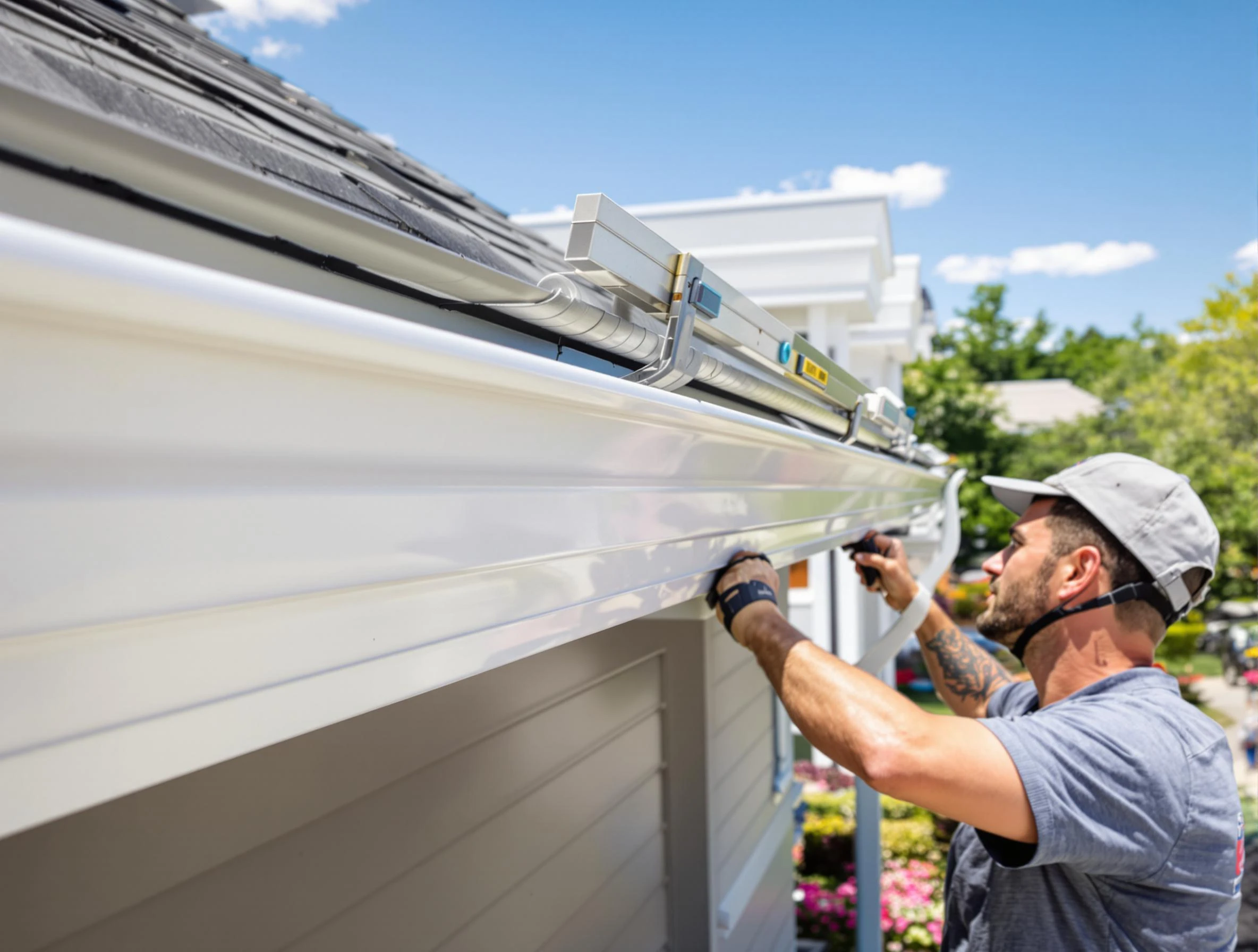 Newly installed gutters by North Ridgeville Roofing Company for a home in North Ridgeville, OH