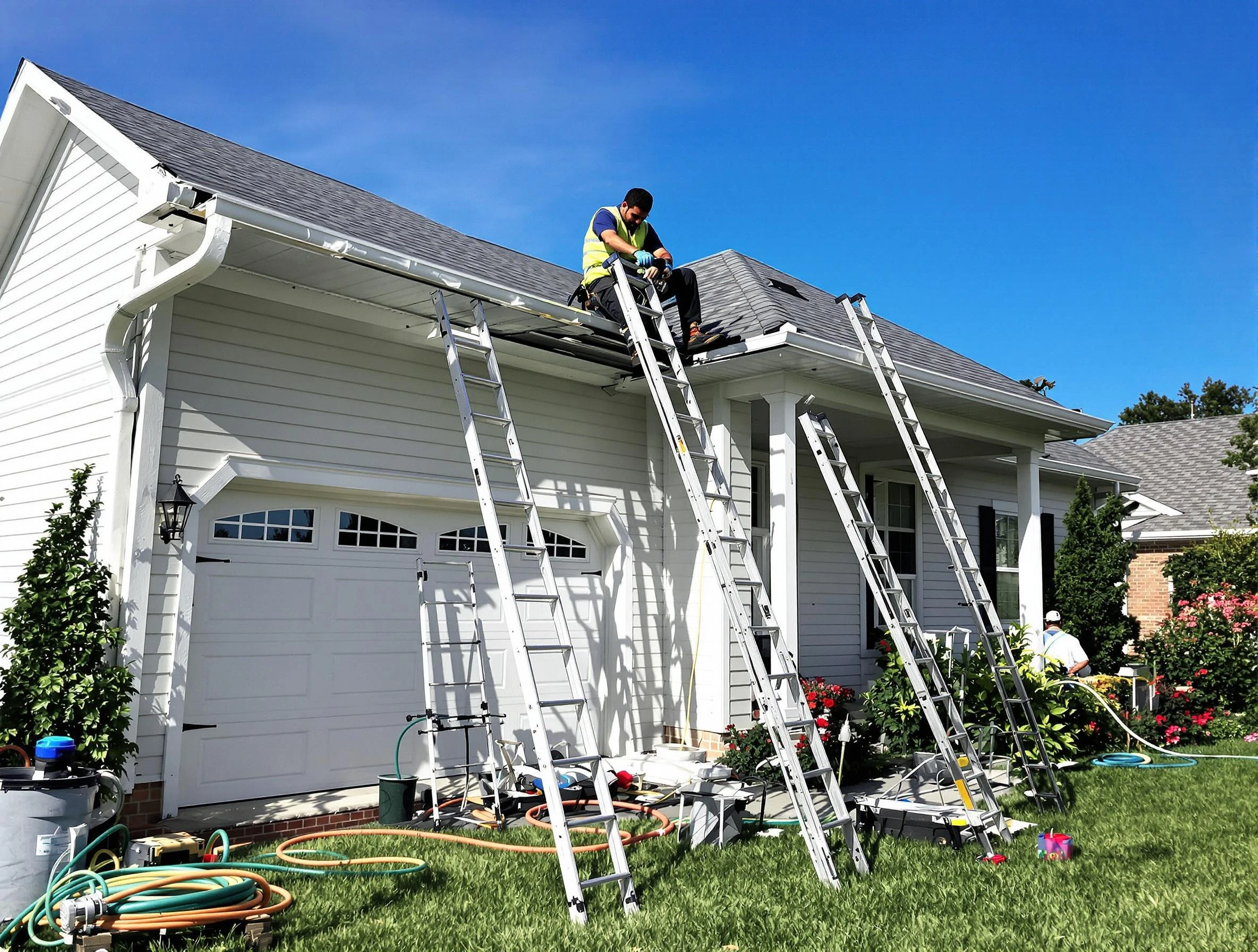 Removal of old gutters by North Ridgeville Roofing Company to install new system in North Ridgeville, OH