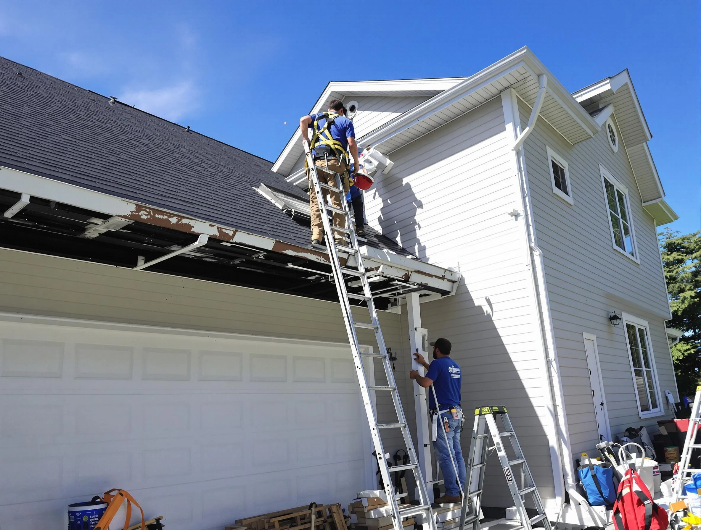 Newly replaced gutters by North Ridgeville Roofing Company in North Ridgeville, OH